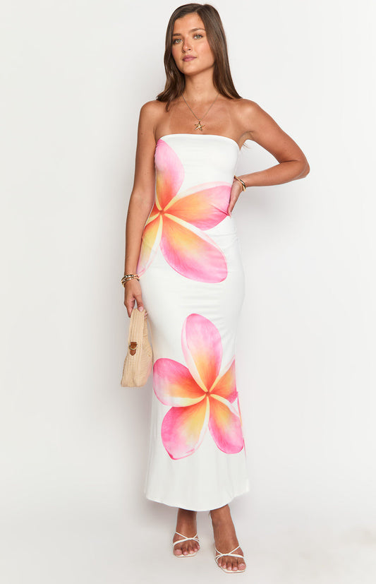 Arizona White Frangipani Maxi Dress