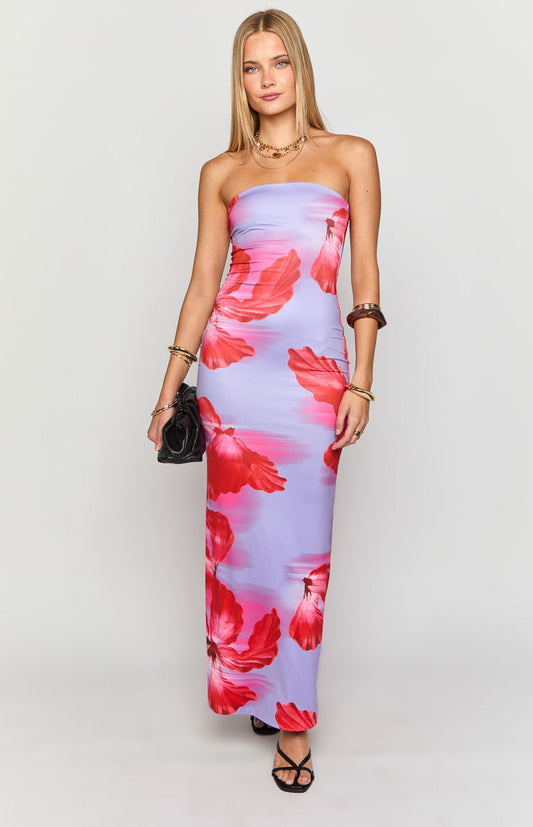 Arizona Purple Floral Print Maxi Dress