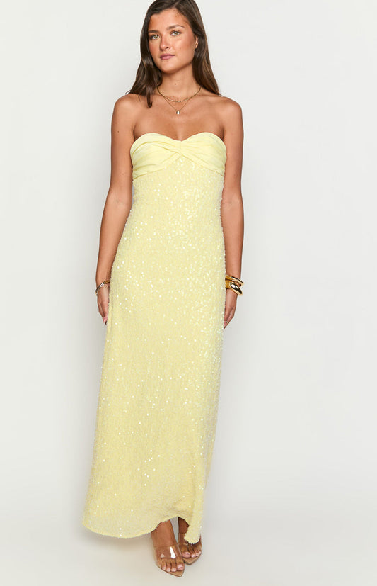 Ashley Yellow Sequin Strapless Maxi Dress