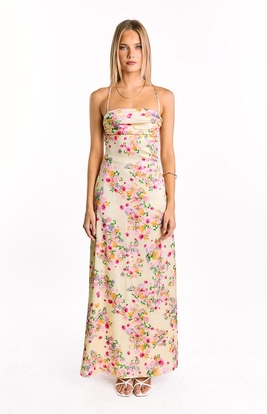 Blaise Yellow Bloom Satin Maxi Dress