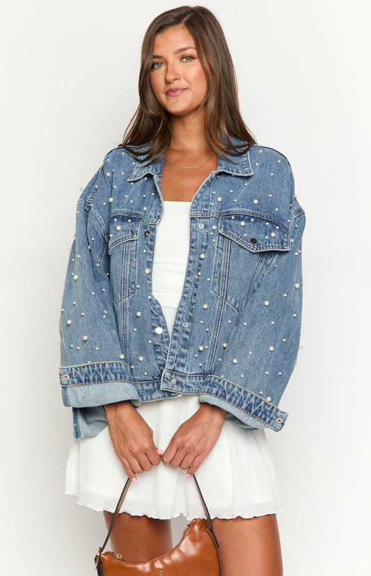 Denim Dazzle Pearl Mid Wash Denim Jacket