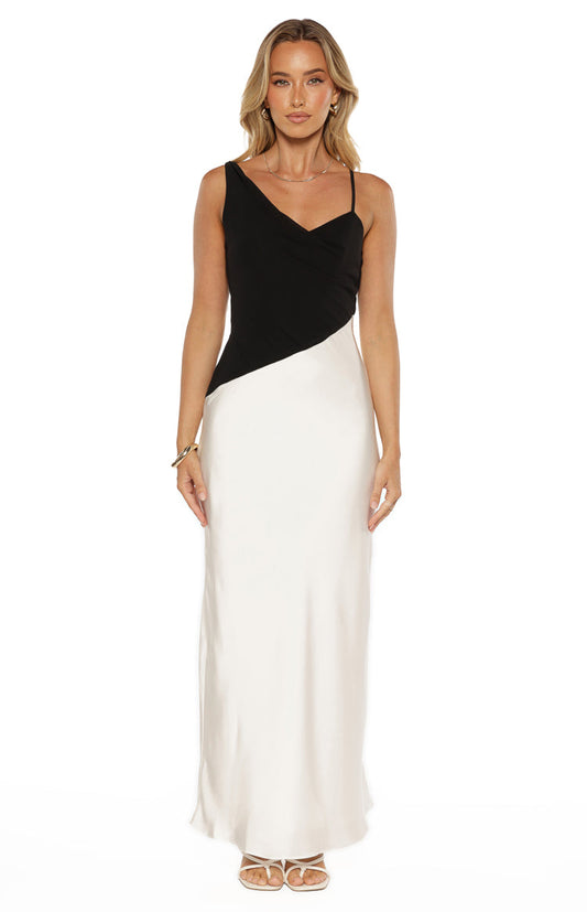 Elise Black Satin Cowl Front Formal Maxi Dress
