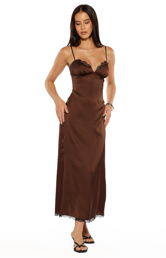 Freilla Brown Satin Midi Dress