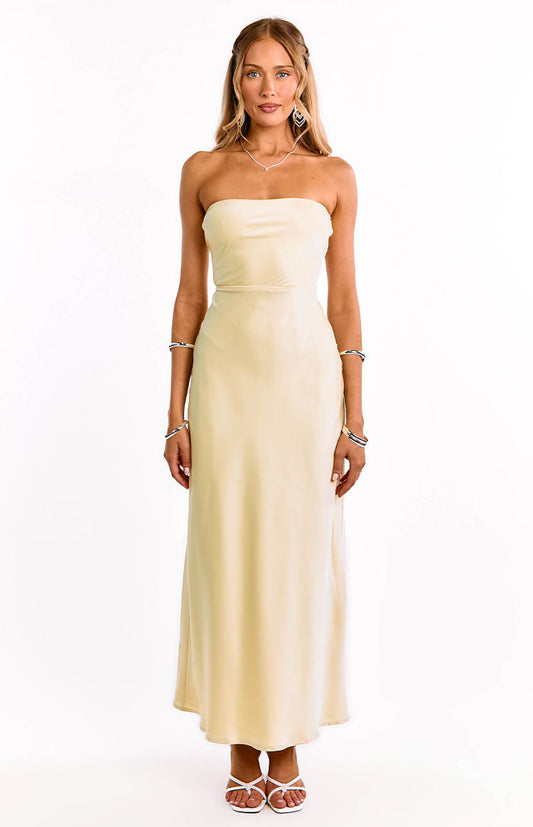 Maddix Yellow Strapless Formal Maxi Dress