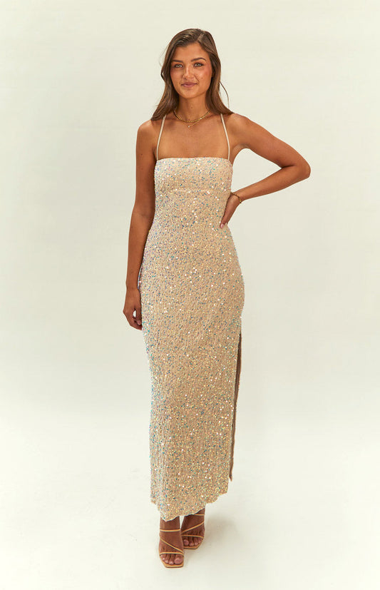 Miranda Gold Velvet Formal Maxi Dress