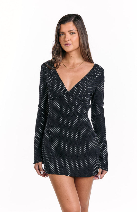 Winston Black Polka Dot Long Sleeve Mini Dress