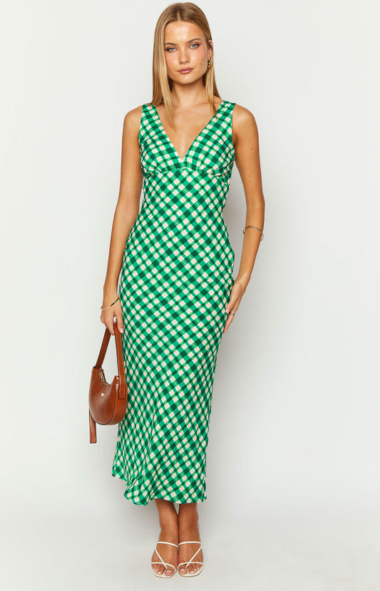 Verlaine Green Check Maxi Dress