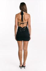 Addison Black Plunging Cowl Neck Mini Dress Image
