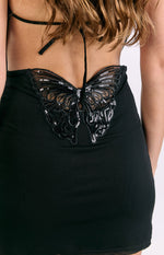 Addison Black Plunging Cowl Neck Mini Dress Image