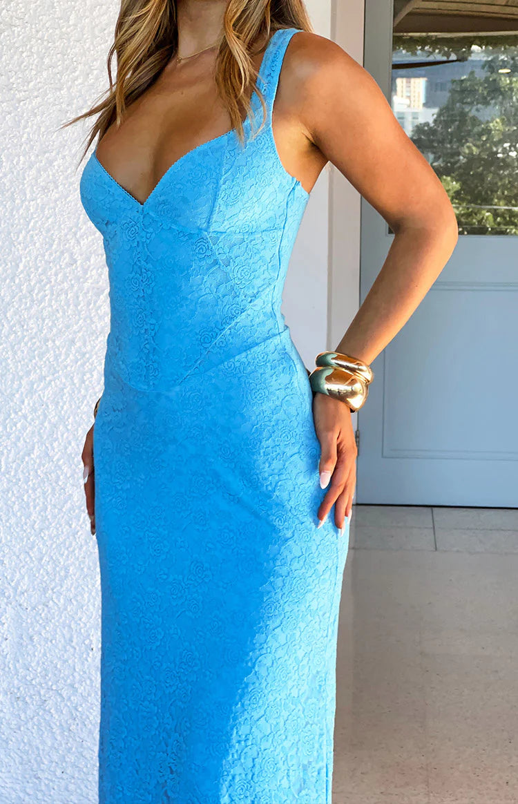 Adhara Blue Lace Formal Maxi Dress Image
