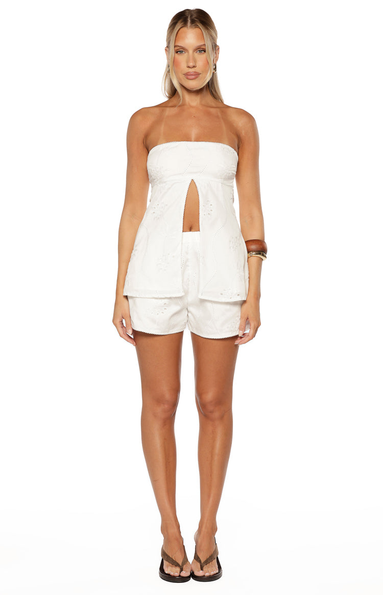 Ailany White Floral Strapless Longline Top Image