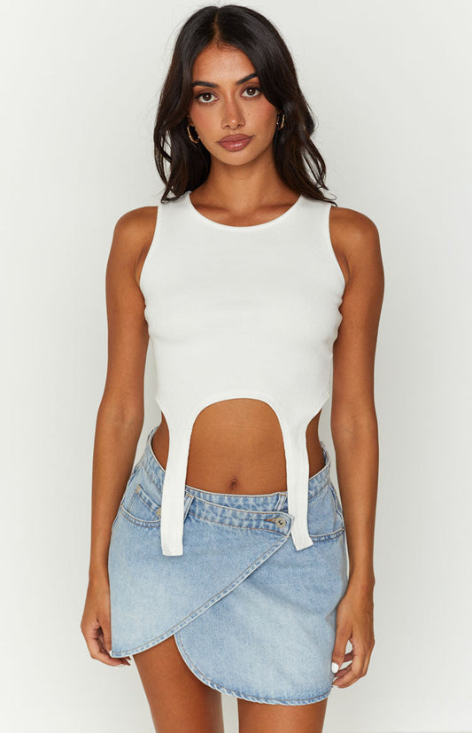 Alcmene Denim Asymmetrical Wrap Mini Skirt