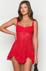 All Mine Red Lace Mini Dress Image