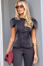 Amelina Black Button Up Organza Top Image