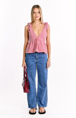 Angelica Red Gingham Tie Top Image