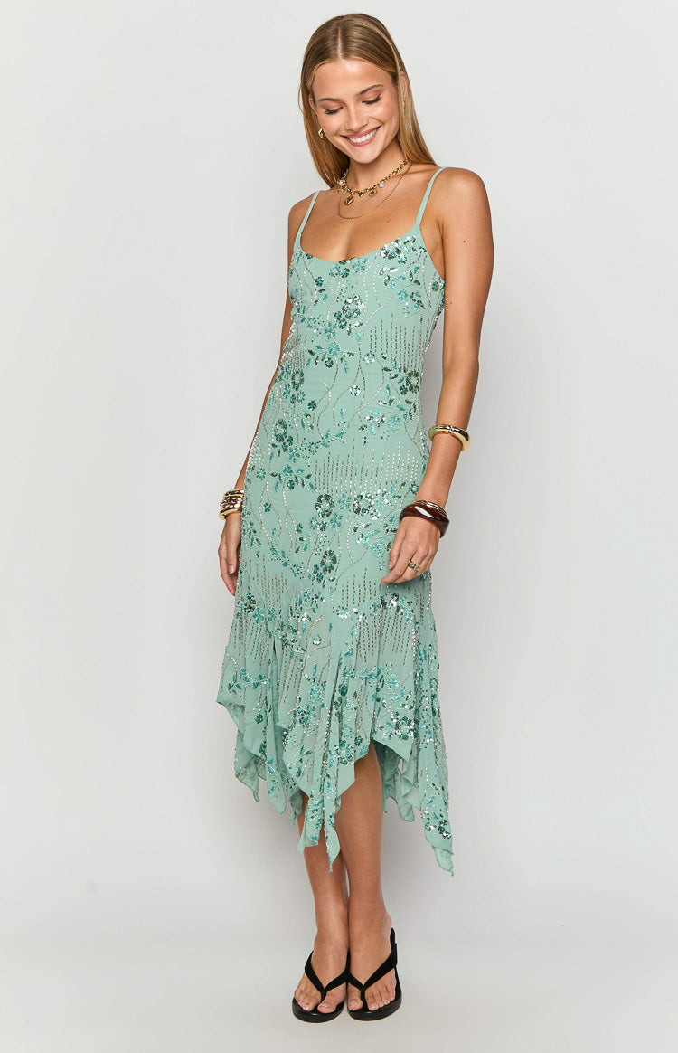 Another World Teal Sequin Midi Dress Image