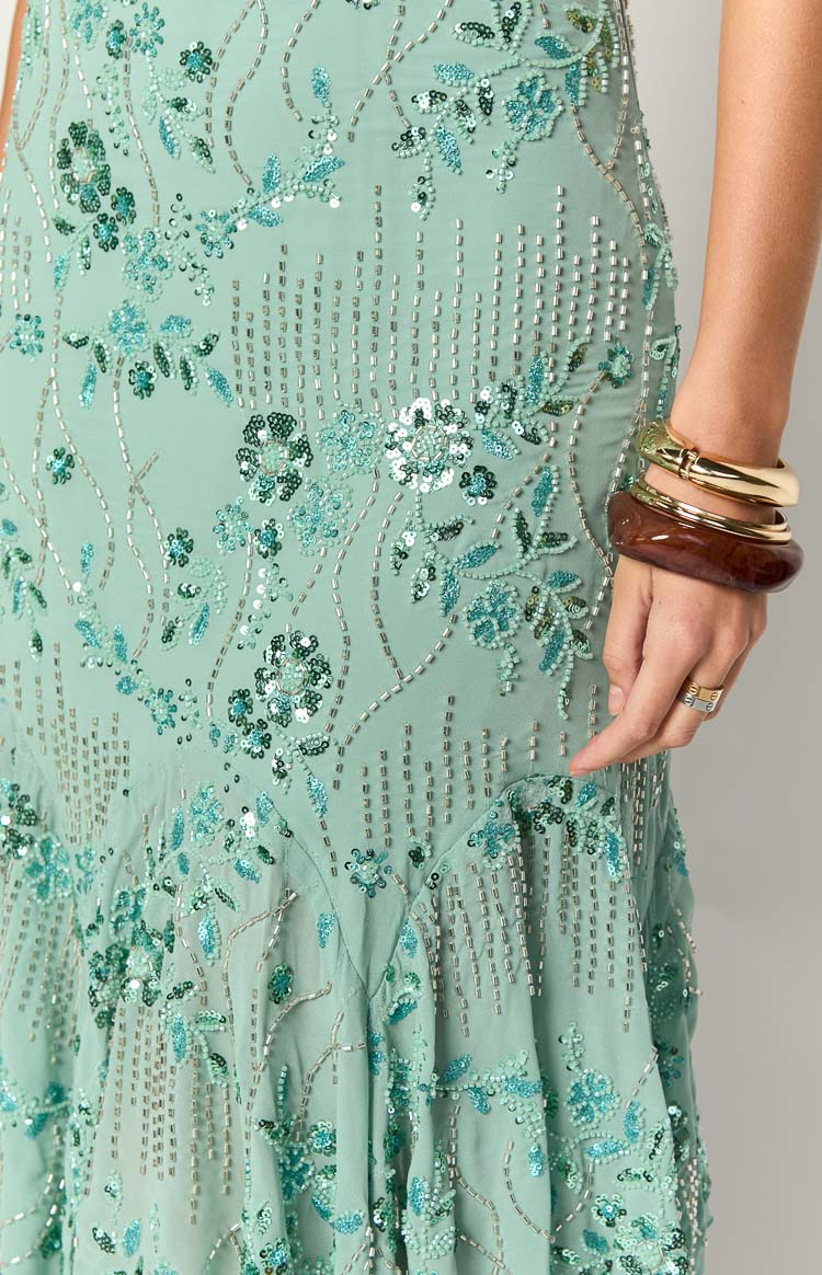 Another World Teal Sequin Midi Dress Image