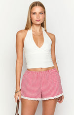 Arnie Red Gingham Broderie Lace Shorts Image