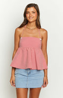 red and white checkered print halter neck top with white bow detailing on front strap stitching