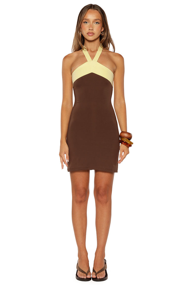 Avenue Brown Contrast Jersey Mini Dress Image