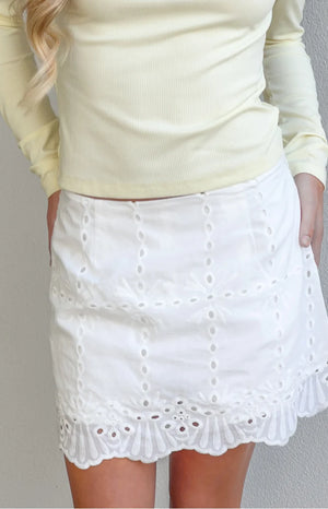 Ayla White Broderie Mini Skort