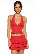 Beau Red Chiffon Polka Dot Halter Neck Top Image