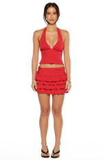 Beau Red Chiffon Polka Dot Halter Neck Top Image