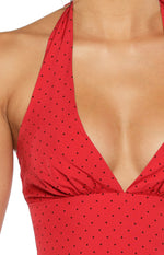 Beau Red Chiffon Polka Dot Halter Neck Top Image
