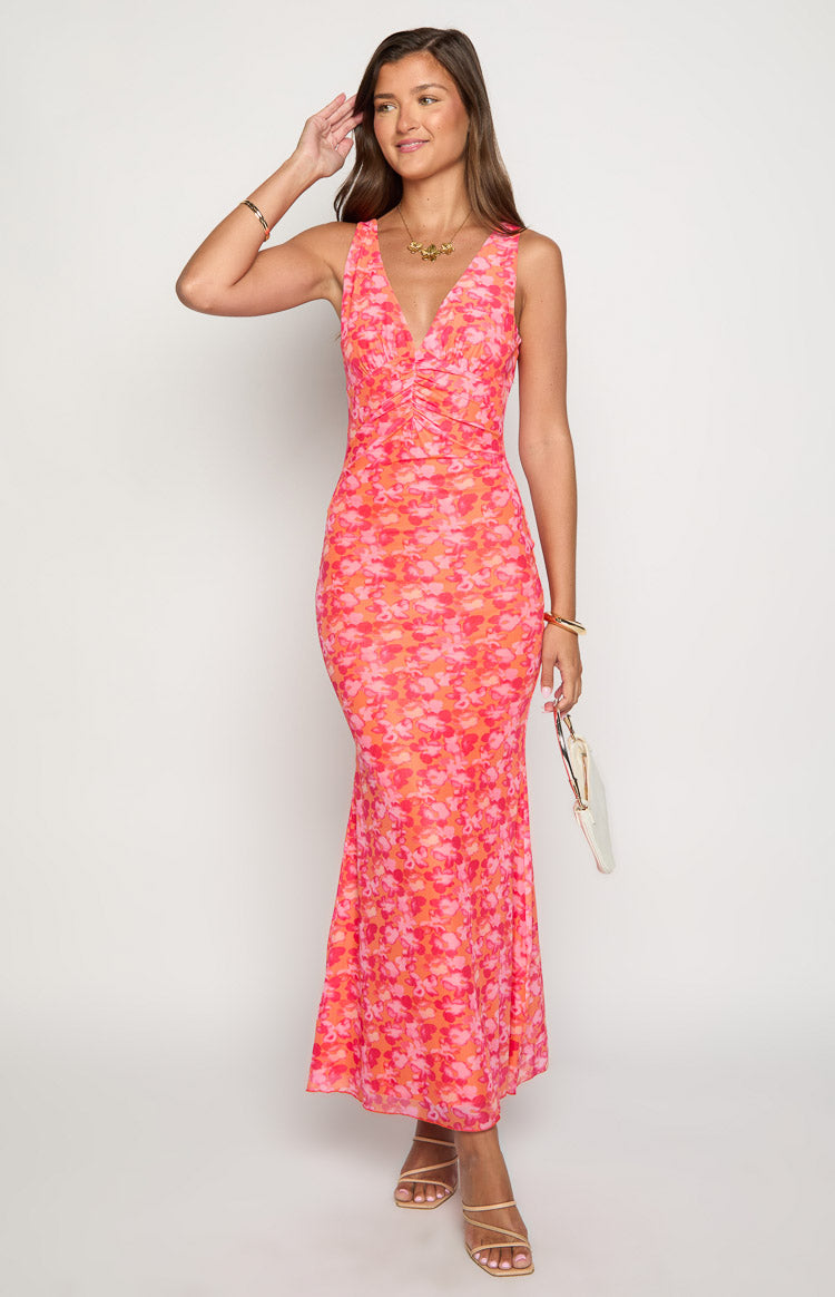 Beck Orange Floral Print Maxi Dress Image