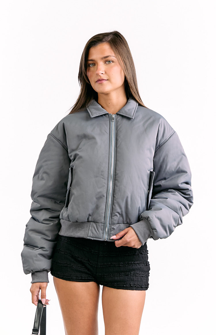 Benson Grey Puff Bomber Jacket Image
