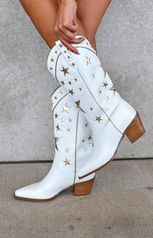 Billini Dollie White Gold Metallic Cowboy Boots