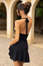 Billy Black Cowl Neck Mesh Mini Dress Image