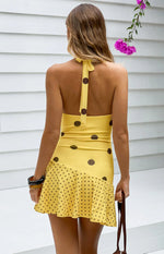 Billy Yellow Polka Dot Cowl Mesh Mini Dress Image