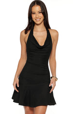Billy Black Cowl Neck Mesh Mini Dress Image
