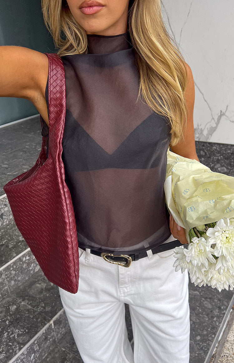 Blair Black High Neck Sheer Top Image