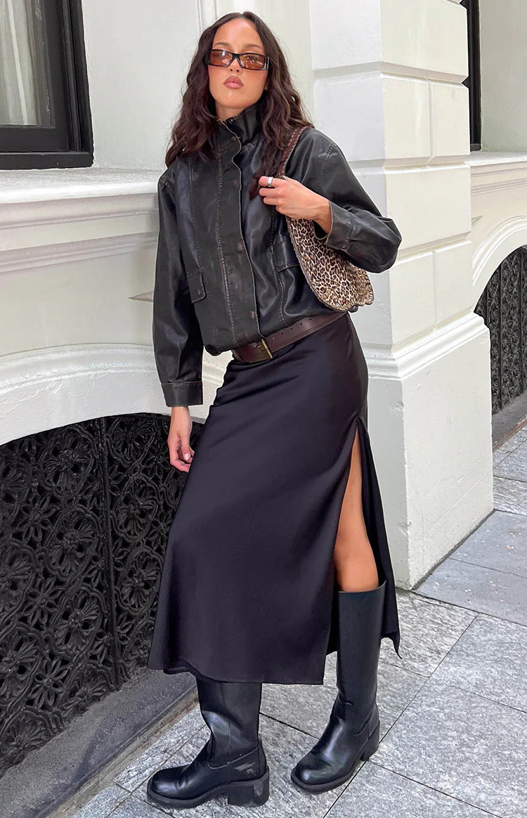 Blakely Brown Funnel Neck PU Jacket Image