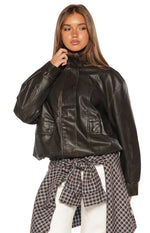 Blakely Brown Funnel Neck PU Jacket Image