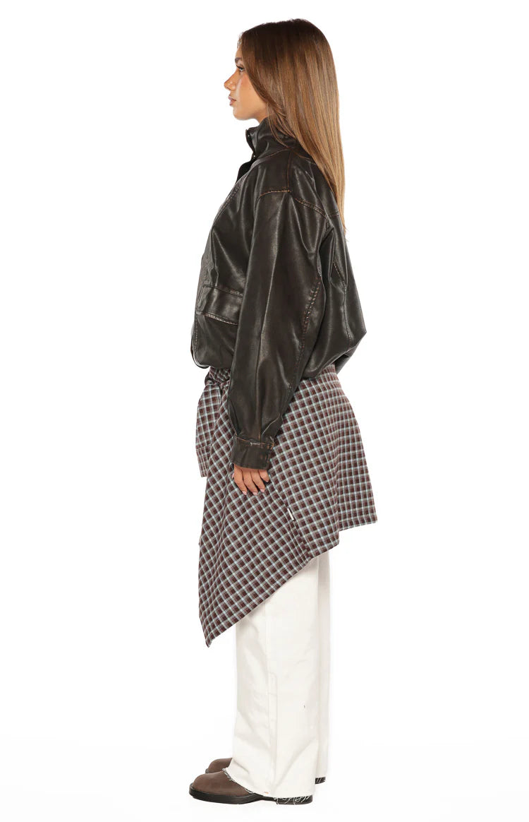 Blakely Brown Funnel Neck PU Jacket Image