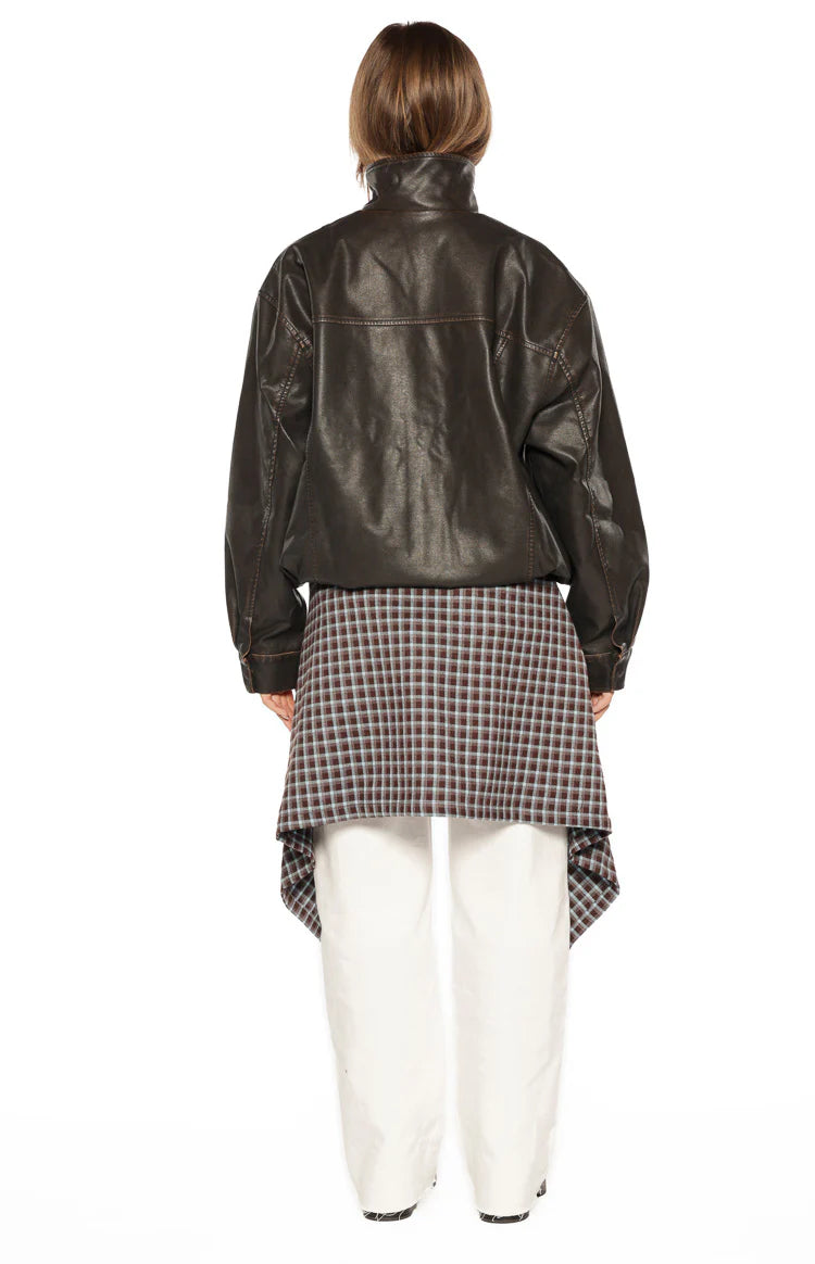 Blakely Brown Funnel Neck PU Jacket Image