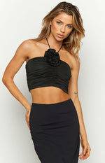 Blushing Blossom Black Rose Halter Top Image