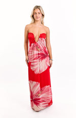 Braelyn Orange Hibiscus Print Strapless Maxi Dress Image