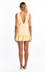 Brandie Yellow Ruched V Neck Mini Dress Image