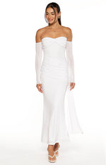Breanna White Long Sleeve Ruched Maxi Dress Image