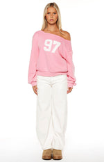 Buffie Pink Wash Off Shoulder Sweater Image