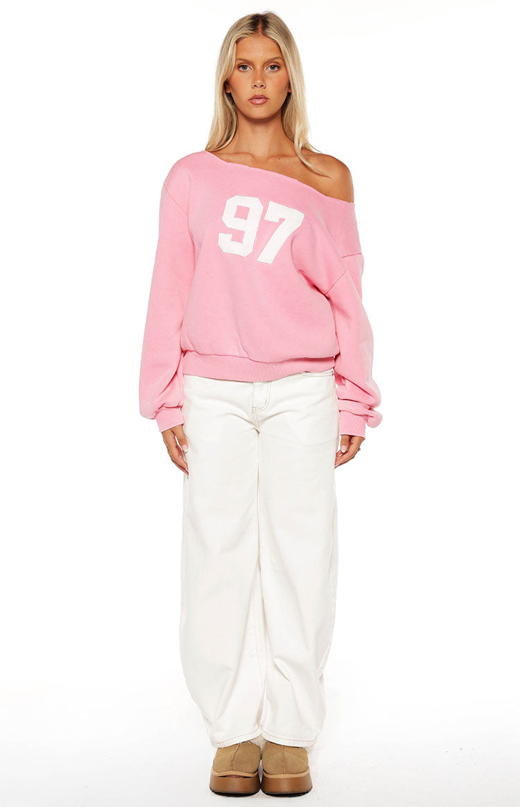 Buffie Pink Wash Off Shoulder Sweater Image