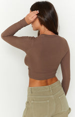 Camie Mocha Long Sleeve Rib Top Image