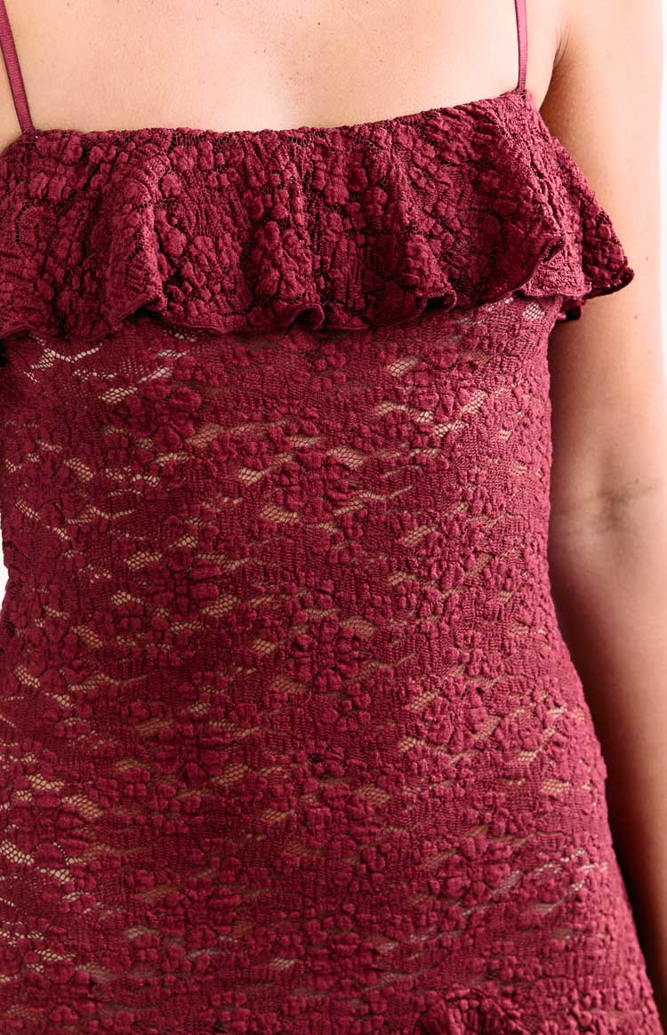Celeste Wine Lace Party Mini Dress Image