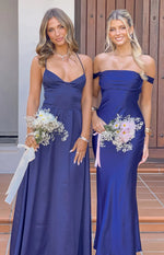 Chiara Navy Satin Maxi Dress Image