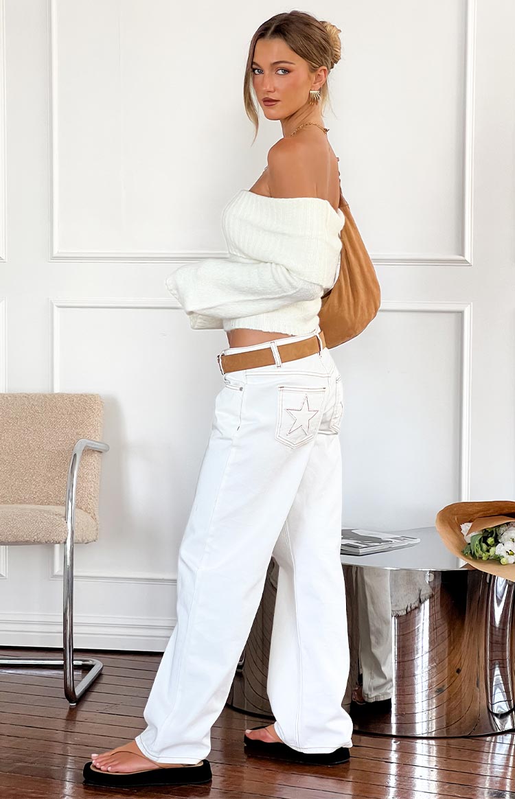 Clara Star White Denim Low Rise Jeans Image