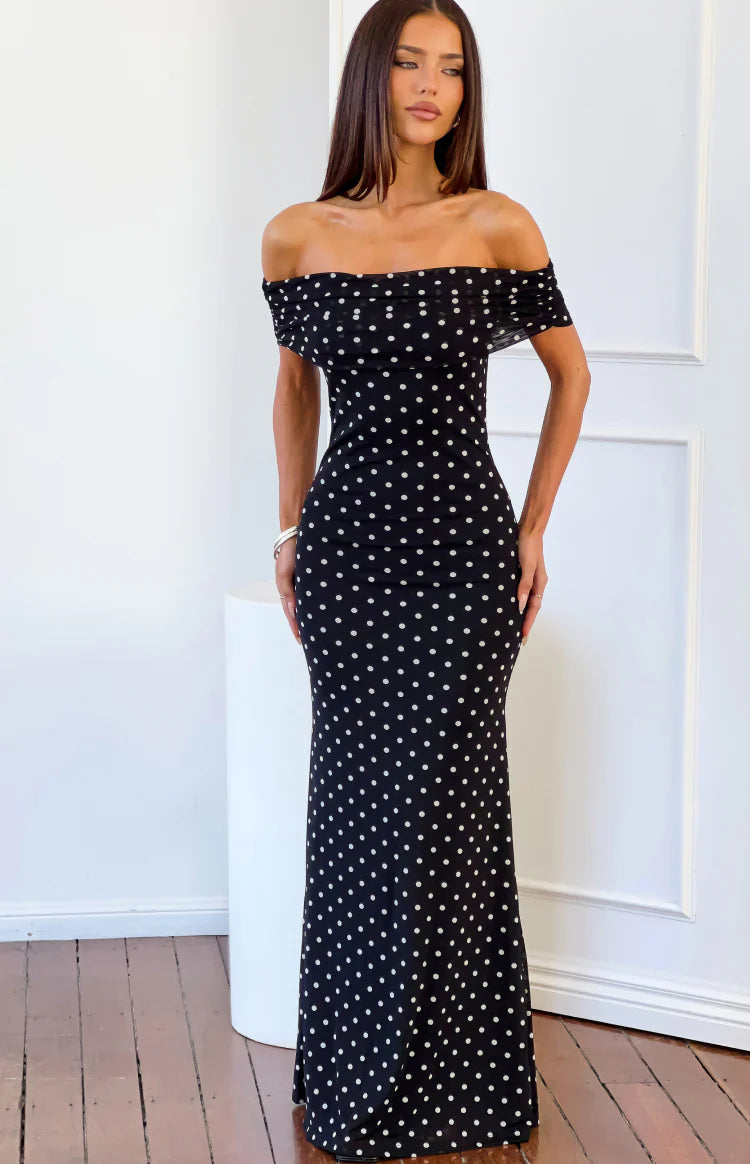 Cole Black Polka Mesh Maxi Dress Image